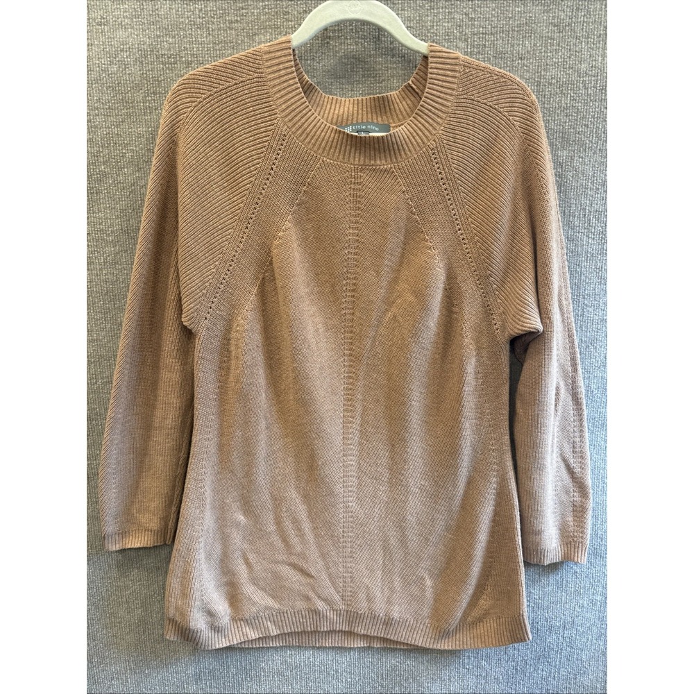 TITLE NINE | Extra Fine Merino Wool Blend Contrast Details Sweater Tan Sz Large